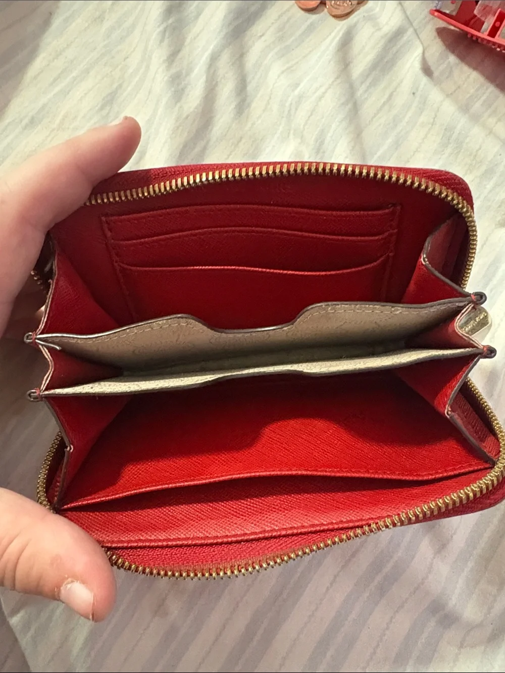 Michael Kors Red Zip Wallet with Gold Logo Plaque